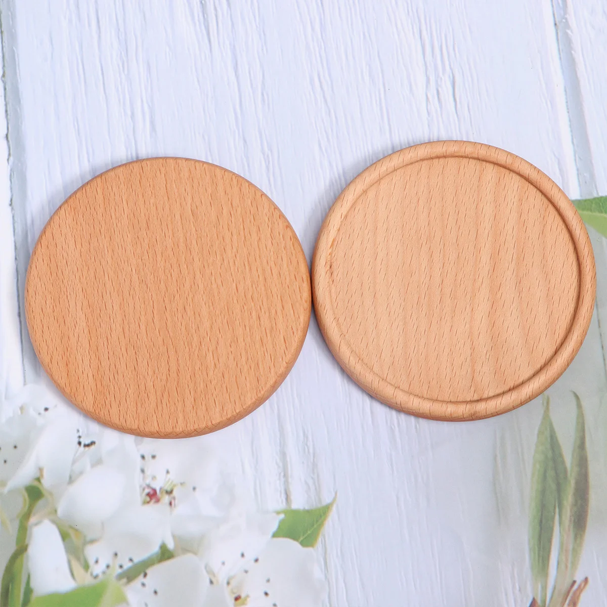 

2Pcs Wooden Coaster Beech Wood Round Groove Style Non-Slip Heat Insulation Pad for Home Restaurant Hotel Cup Mat Household