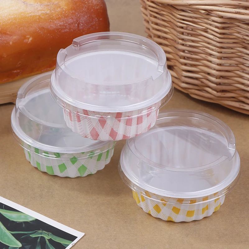 10Pcs Round Cupcake Cups With Lids Desserts Cups Disposable Muffin Cake Pudding Cups Kitchen Tools For Wedding Baking