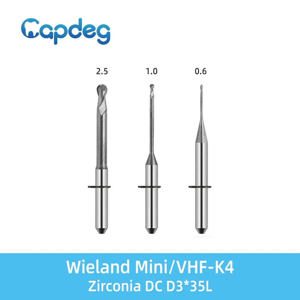 

Wieland Mini/VHF-K4 Compatible Zirconia Milling Burs Diamond Coated Tools Total Length L35mm 2.5/1.0/0.6mm