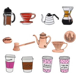 All About Coffee Enamel Pin Coffee Bean Pot Cup Latte Cappuccino Brooches Bag Lapel Pin Clothes Badge Jewelry Gift for barista