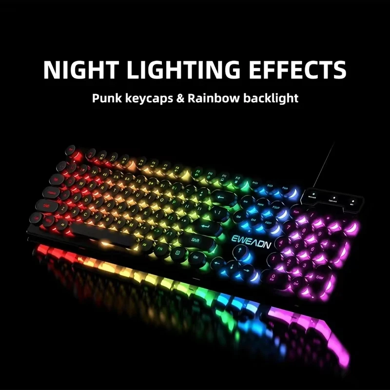 Computer Gaming Light Backlit RGB Keyboard USB Office Home Gaming 104 Keys Mechanical Smooth Linear Switch Keyboard Brown Axis