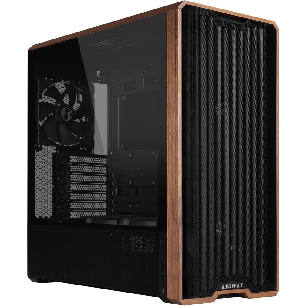 

LANCOOL 217 Genuine Walnut Wood Computer Case, Mid-Tower ATX PC Case with 5 Pre-Installed PWM Fans - Black (LAN217X)