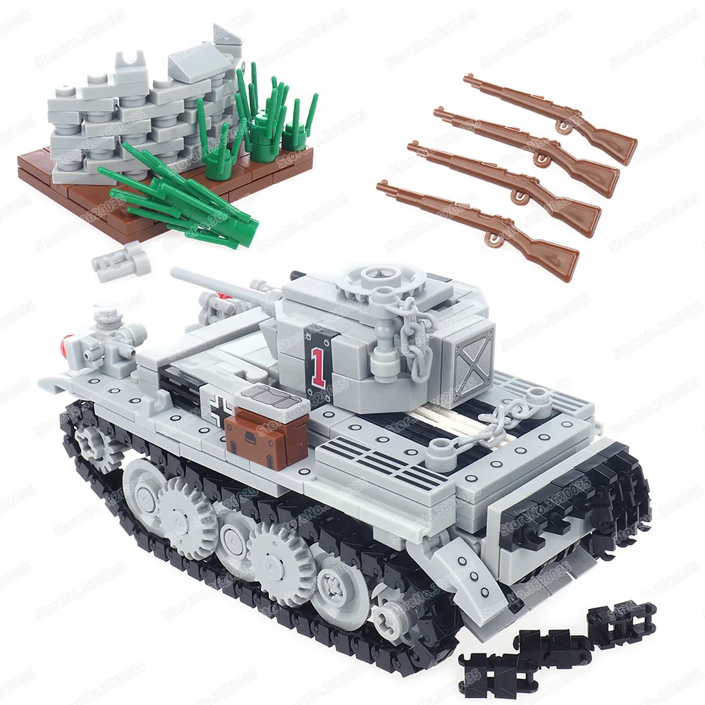 Military VK601 NO1 Tank Type C Building Block Assembled WW2 Figures Soldier War Light Armor Model Weapons Vehicle Child Gift Toy