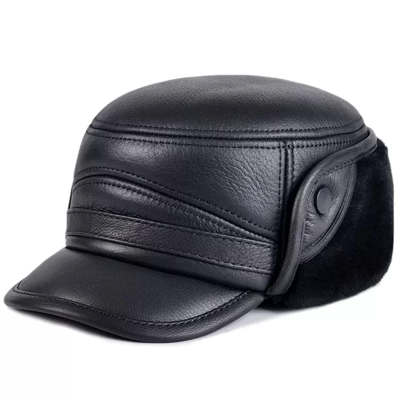 Piel de oveja integrada para hombre, gorro de algodón de piel auténtica para papá, para mantener el calor y proteger las orejas, Invierno