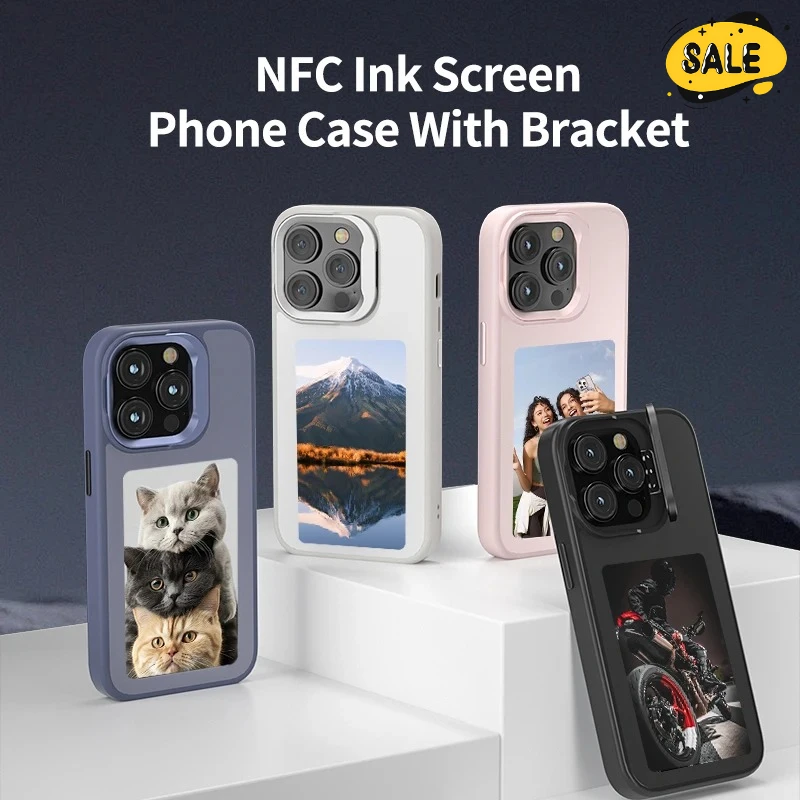 

NFC Image Transmission Photo Custom Mobile Back Cover with Bracket for Iphone 16 15 14 13Pro Max AI E-ink Screen Protector Cover