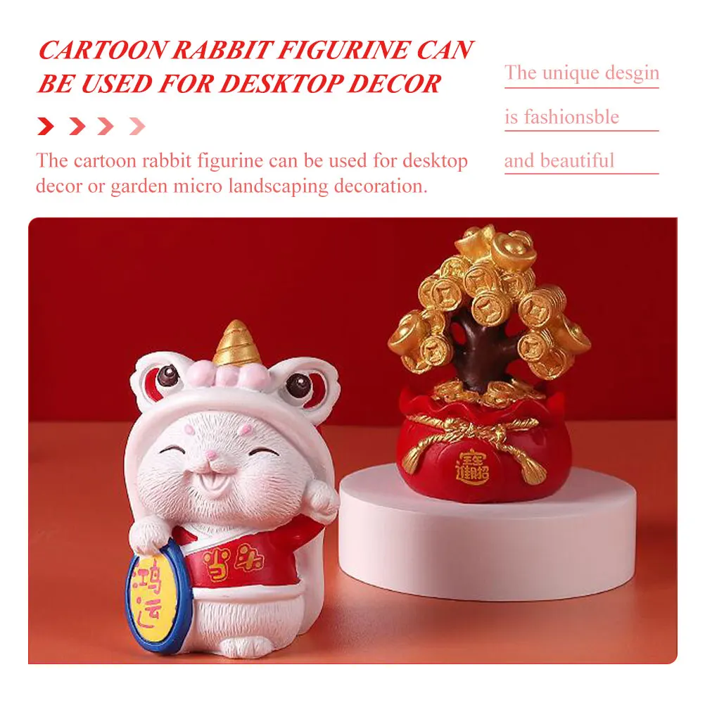 

Auspicious Rabbit Figurines Resin Desk Decor Compact Size Cartoon Bunny New Year Gift Home Decoration Mini Statues