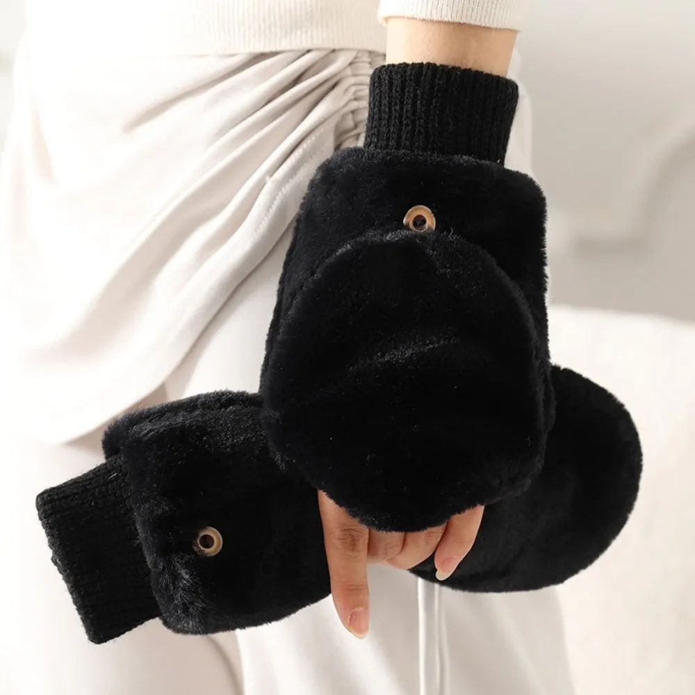 New Warm Gloves Fingerless Knitted Cuffs Fingerless Mittens Solid Color Button Closure Winter Gloves Winter Wear