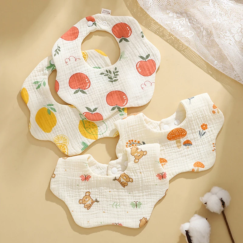 1PCS Baby Feeding Bibs 6 Layers Cotton Petal Infants Print Crepe Saliva Towel Newborn Toddler Soft Burp Cloth Kid Bib