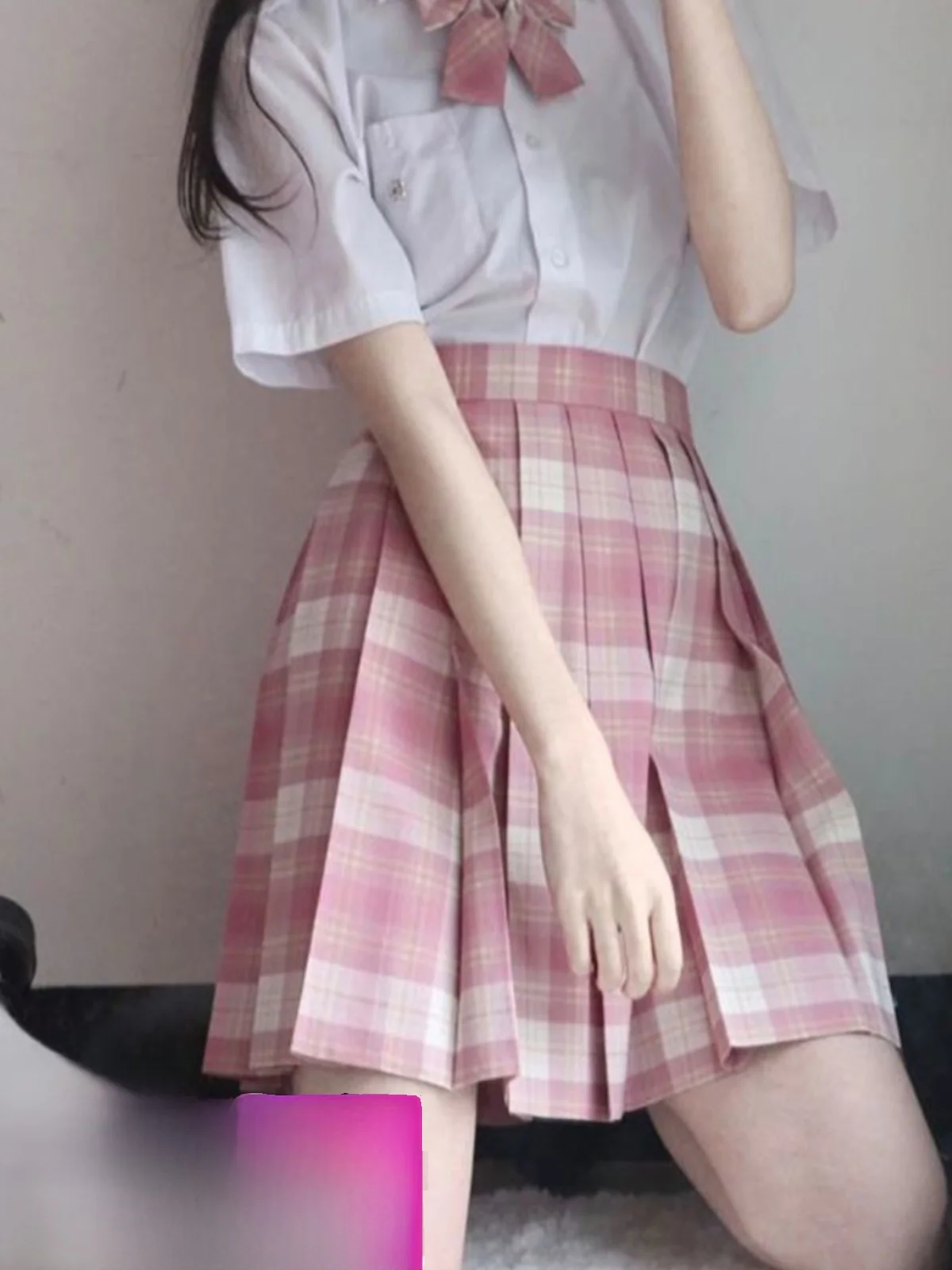 plus Size Women's Shirt JK Uniform Skirt High Waist Plaid Midi Skirt Belly Covering 200 Pounds Soft Girl Japanese Style