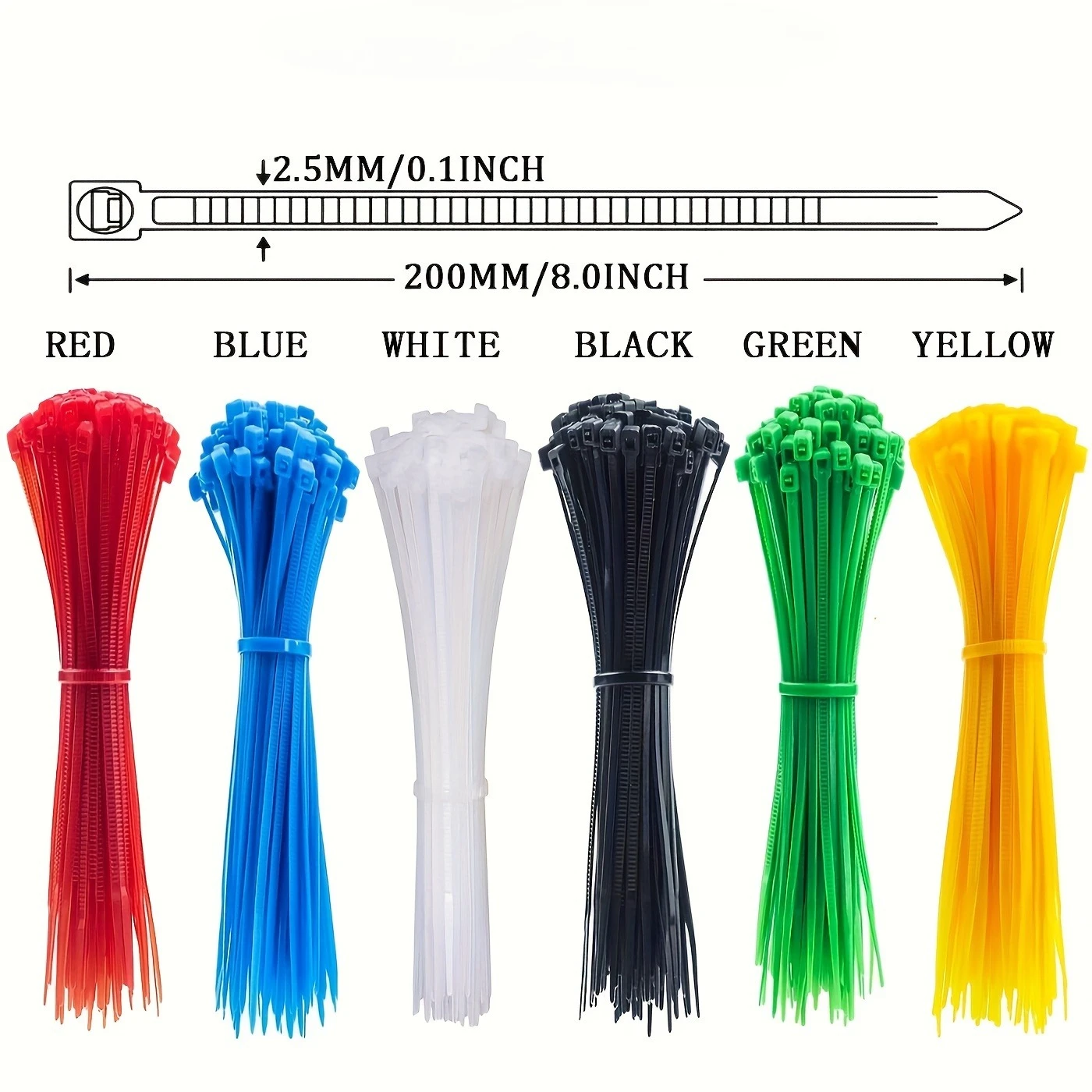 100/200pcs Colored Cable Ties,Self-Locking Nylon Zip Ties,Heavy Duty Wire Management Ties for Home,Garage,Garden Organization