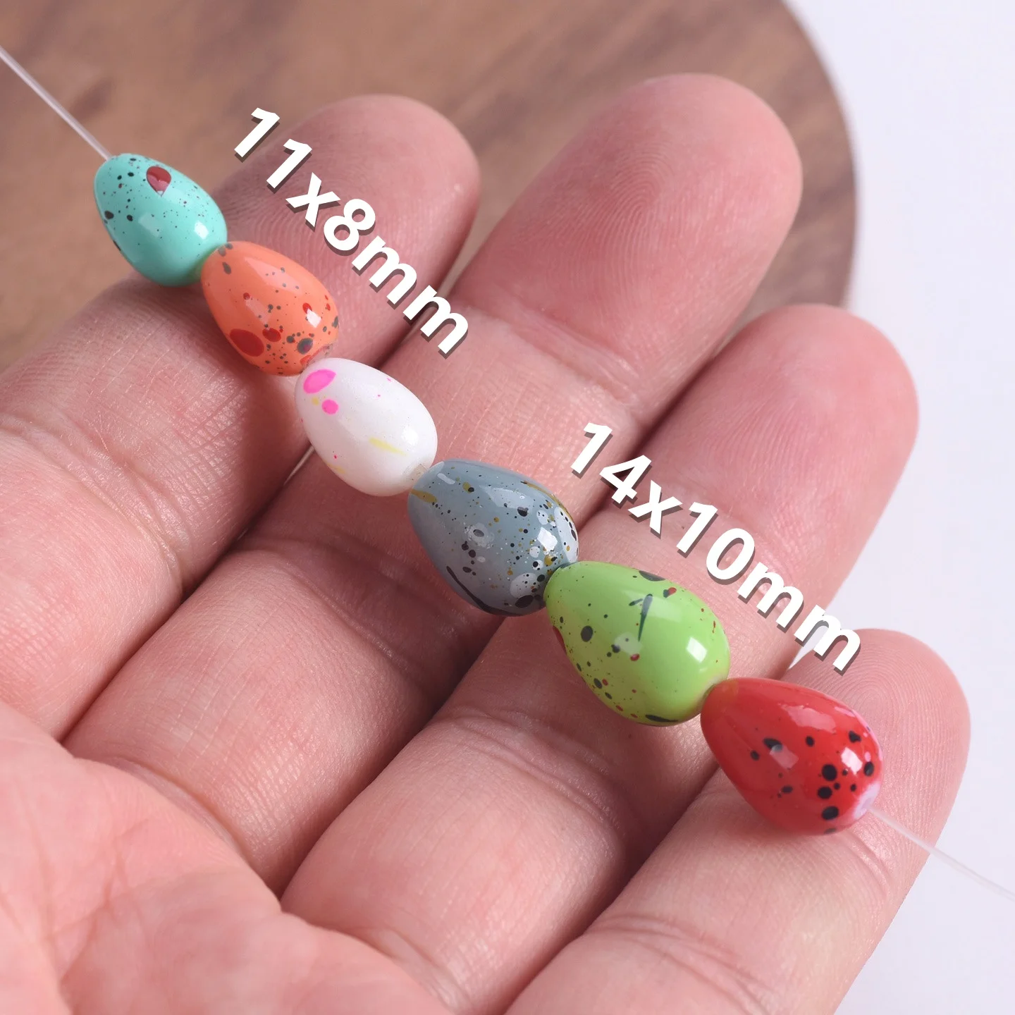 Cuentas sueltas de vidrio opaco con forma de pera en forma de lágrima de Color recubierto de manchas, 11x8mm, 14x10mm, venta al por mayor, lote para