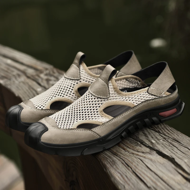 

Новые мужские сандалии с цветными блоками, повседневная пляжная обувь с дышащей сеткой