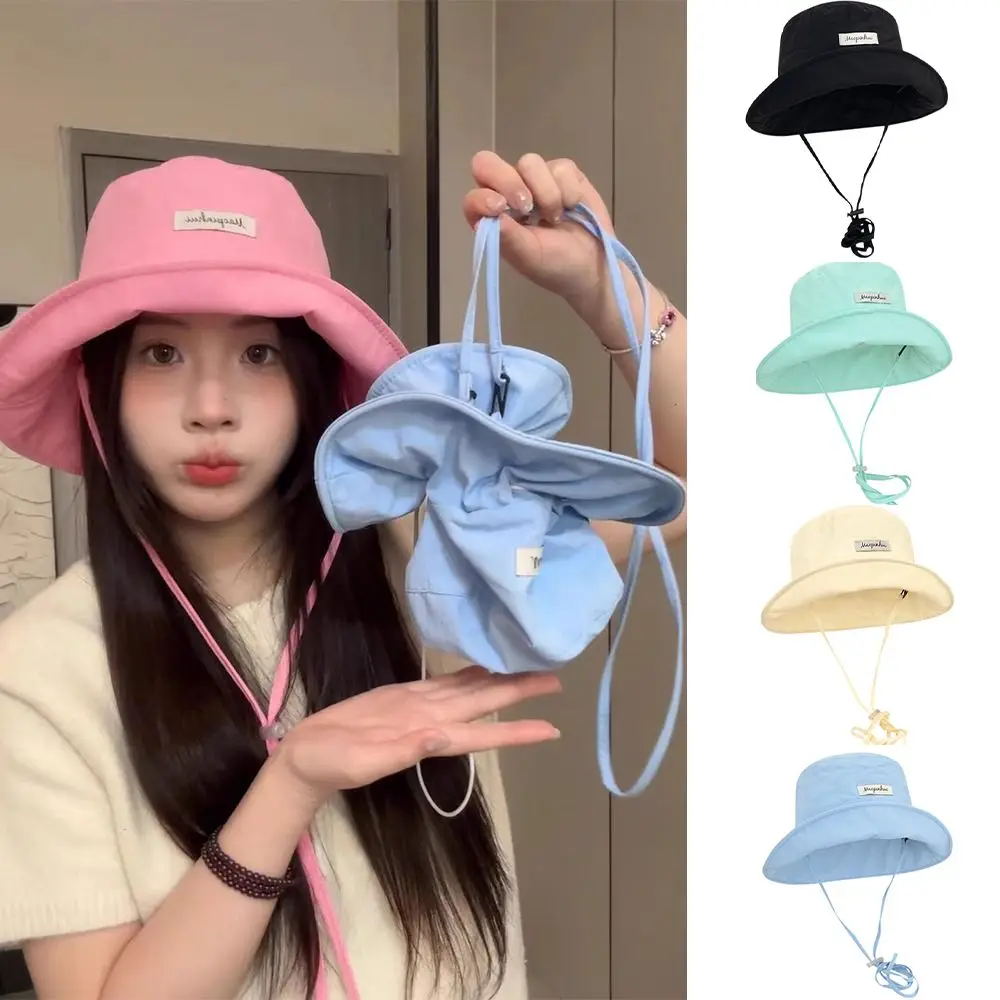 

Korean Style Foldable Fisherman Hat Sunshade Multi-functional Drawstring Bag Convertible Into Bag Wide Brim Sun Hat Summer