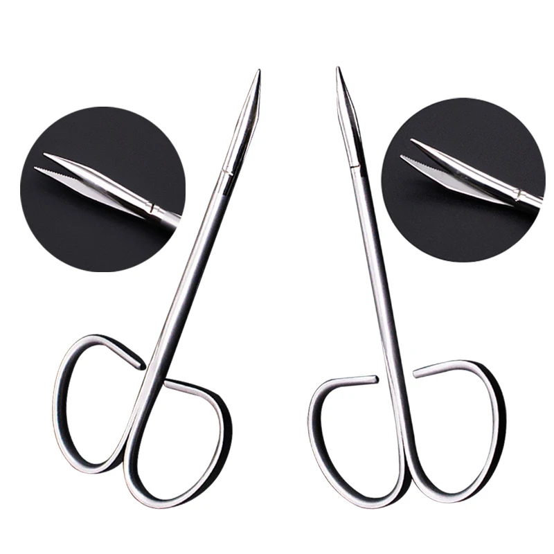 GREATLH Stainless Steel Twisted Handle Serrated Scissors Fine Stitch Removal Scissors Straight Curved Cosmetic Plastic Tool