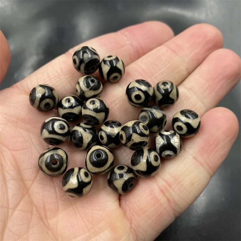 Cheap Jade DIYOrnament Accessories10mm Weathering Black and White Three-Eye Sky Beads Agate round Beads Loose Beads Bulk Batch