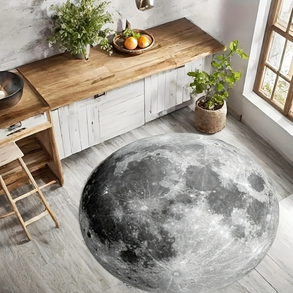 Xmas Gift Santa Round Floor Mat, 2D Hole Visual Illusion Non Slip Washable Carpet, Decorative Ground Ornament  Living Room Home