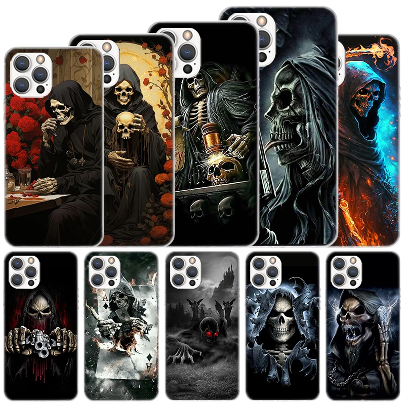 Reaper Skull Skeleton Gun Soft Case For iPhone 16 15 Plus 11 12 13 Mini 14 Pro Max Apple Phone Cover X XS XR SE 7 8 SE Coque 11 