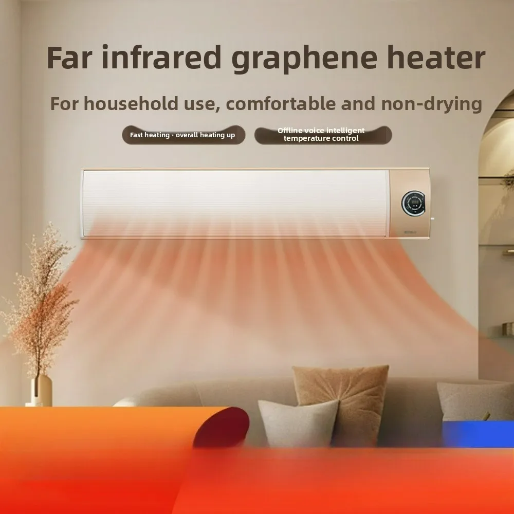 Aquecedor de painel de grafeno ultrafino com controle de voz inteligente, aquecedor elétrico montado na parede com economia de energia para uso interno em casa e no escritório