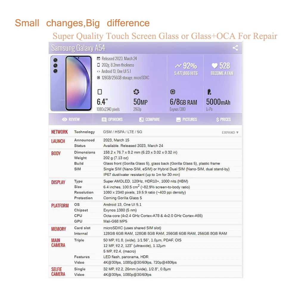 10 szt. Panel dotykowy, przednia szybka z OCA do Samsung Galaxy A17 A16 A14 A24 A34 A54 A15 A25 A35 A55 A13 A23 A33 A53 A73 — zdjęcie produktu 5