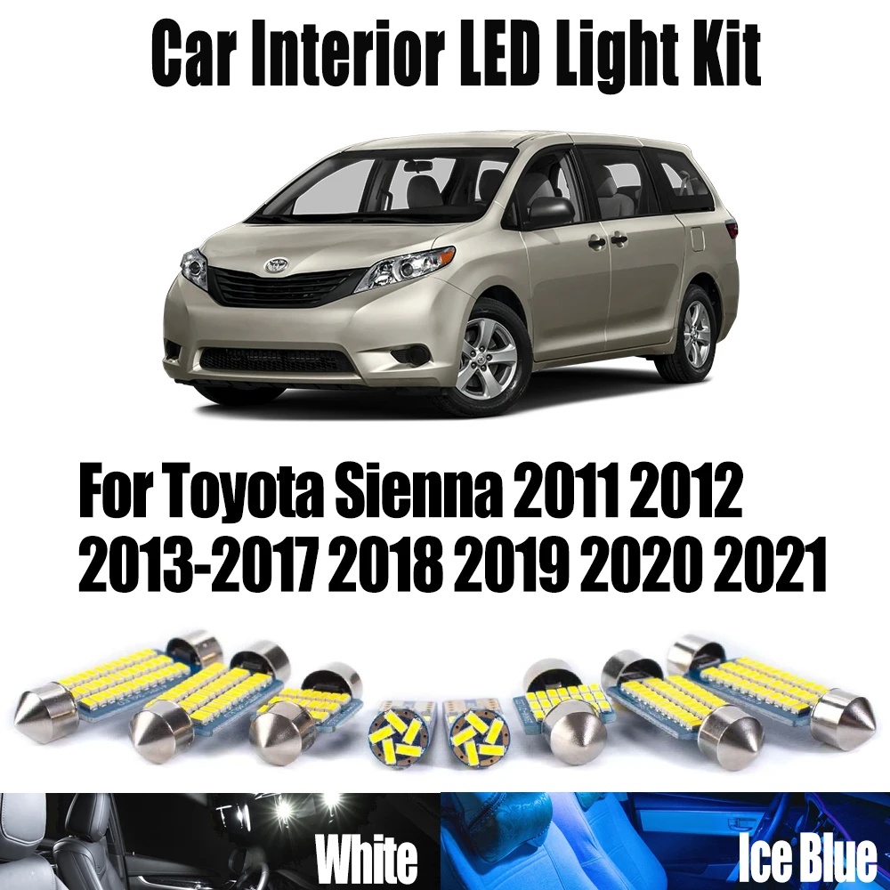 

18Pcs Canbus For Toyota Sienna 2011- 2017 2018 2019 2020 2021 Car Accessories Vehicle LED Interior Map Dome Light Trunk Bulb Kit