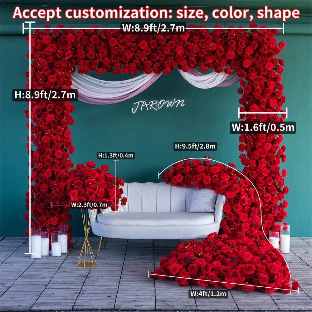 1.5x0.5m Artificial Red Rose Flower Arrangement Sofa Flower Wedding Backdrop Decoration Arch Floral Row Event Party Decor Props