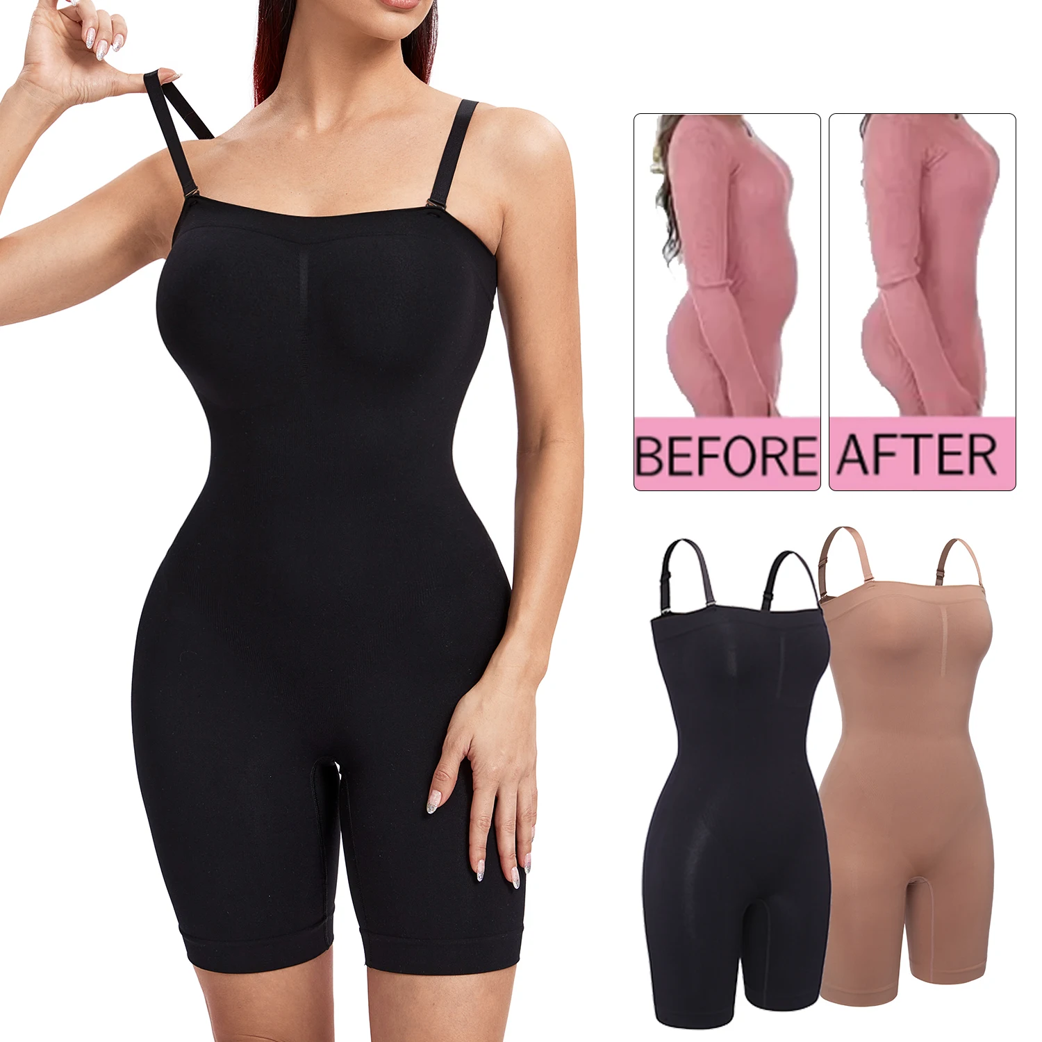 Seamless Women Bodysuit Butt Lifter Shapewear Waist Trainer Body Shaper Strappy-Back Chest Enhancing Corrective Underwear Corset