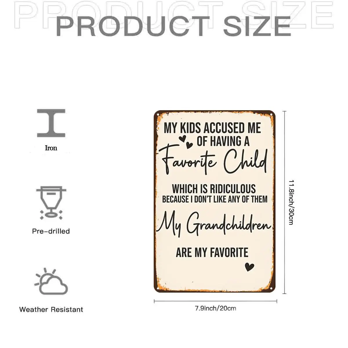 2D Flat, 1pc, Retro Grandchildren Love Sign Metal Iron Sign, Pre-Drilled Holes, Suitable for Indoor, Garden, Outdoor, Home, Offi