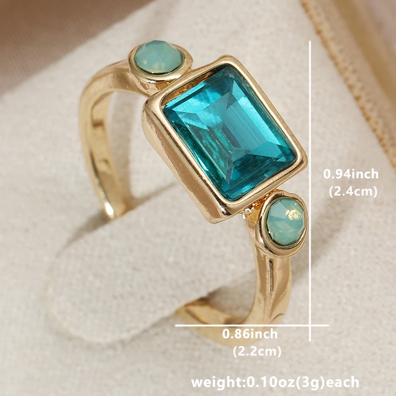 New Green Crystal Rings Set for Women Gold Plated Vintage Aesthetic Geometric Luxury Lady Jewelry Gift 2023 Fashion Rings