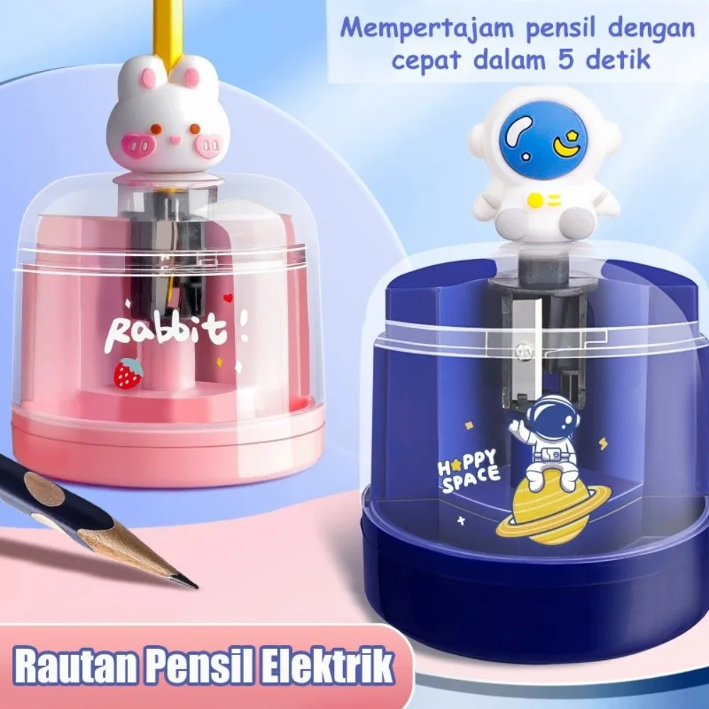 Battery Charging Electric Pencil Sharpener Cartoon Cute Automatic Pencil Sharpener Portable Astronaut Rabbit Design