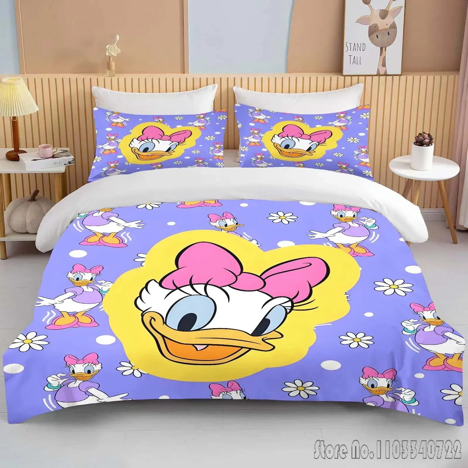 Disney Donald Daisy Duck Printed Bedding Set Duvet Cover Anime Quilt Adult Kids Birthday Gift Full Size King Size Bedding Set