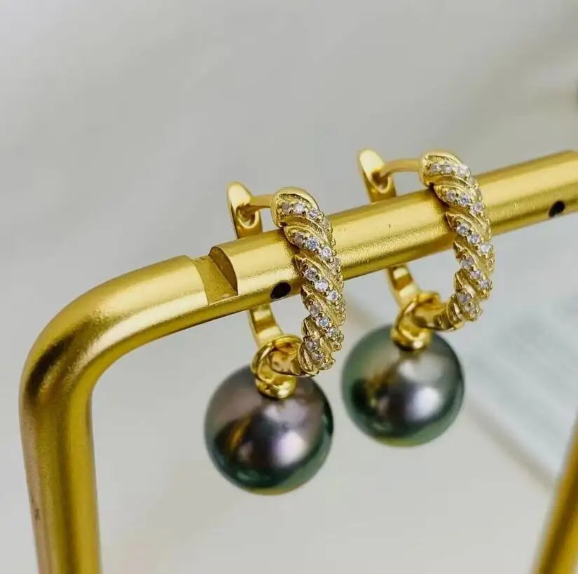 

Потрясающие висячие серьги с таитянским круглым черным зеленым жемчугом 10-11 мм 9-10 мм 925s