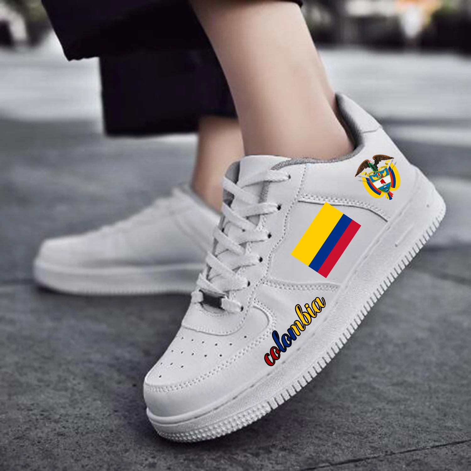 Colombia Flag AF Basketball Mens Womens Sports Running High Quality Flats Force Sneakers Lace Up Mesh Customized Made Shoe