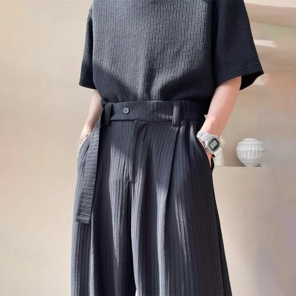 Mens Casual Pants Ice Silk Texture Straight Pants Light Breathable Simple Solid Color Soft Campus Trousers Men'S Clothing 2024