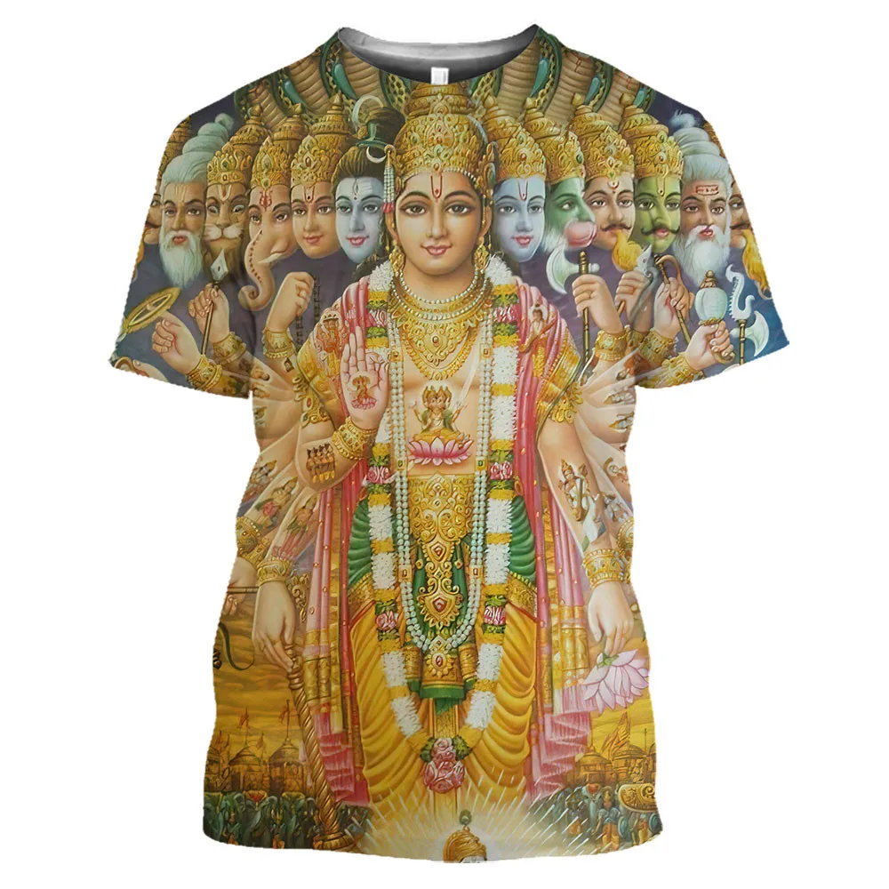 Summer New Hindu Lord God Shiva T-Shirts Brahma 3D Print Hinduism Vishnu Men Short Sleeve Believer Myth Cosplay Cool Tees Tops