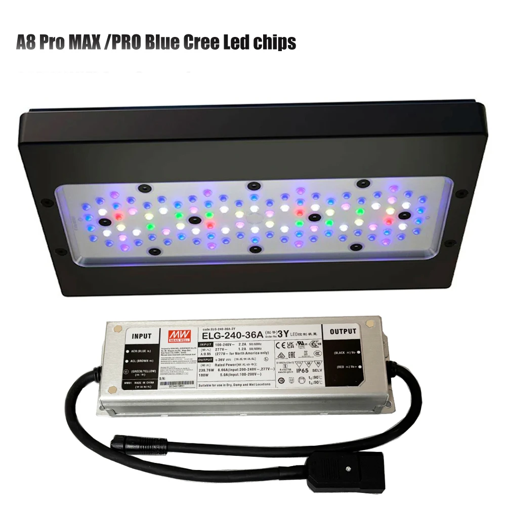 AIPAI 240W A8 II Pro Max  Blue Lamp  For 36inch Aquarium Fish Tank  Reef  Gorw Light With Brackets Meanwell Driver
