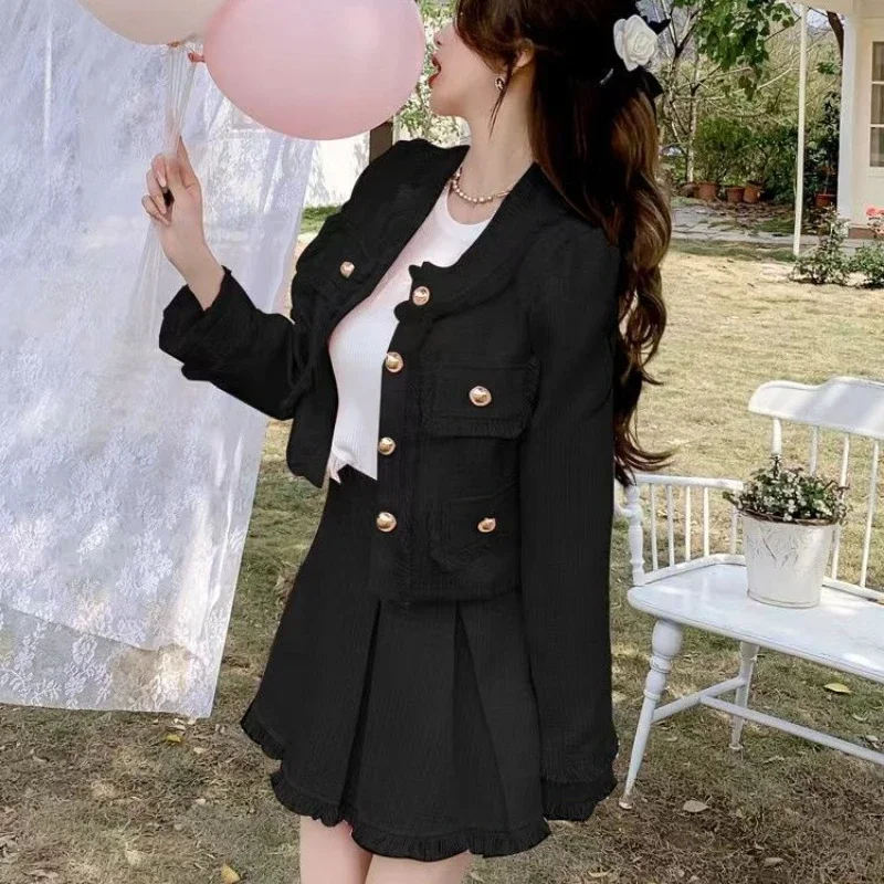 Yellow Mori Girl Blazer Set Preppy Style Solid Color Two Buttons Coat + Short Pleatd Skirt New 2pcs Set Autumn Women 2 Piece Set