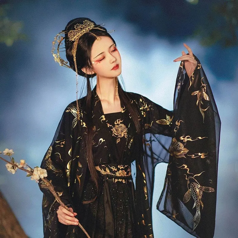 

Женский костюм для студентов Hanfu Fengque Pavilion для китайской одежды хан Style с высокой талией