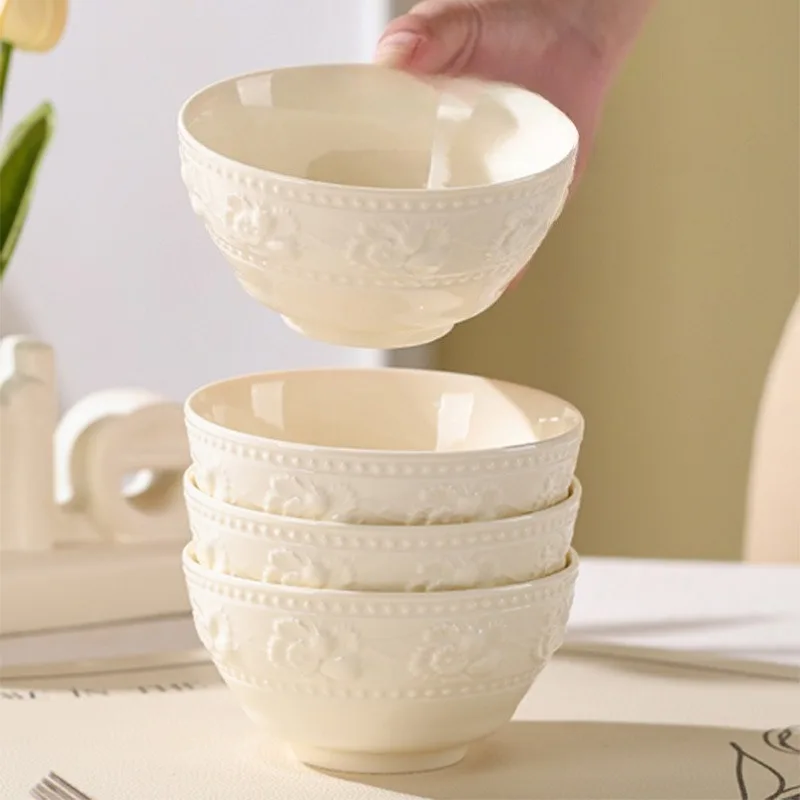 Relief Strawberry Dishes Simple Tableware High-temperature Underglaze Colored Ceramic Bowls Household Noodle Bowls