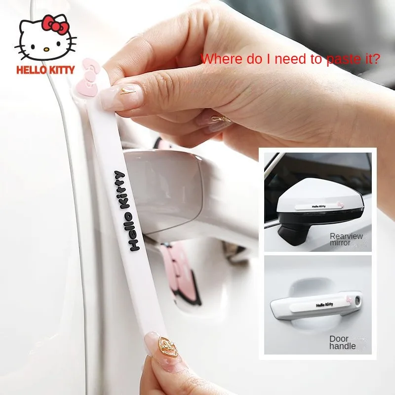 Sanrio Hello Kitty Car Door Handle Reversing Mirror Anti-Collision Strip Cartoon Silicone Scratch Stickers Rubbing Decoration