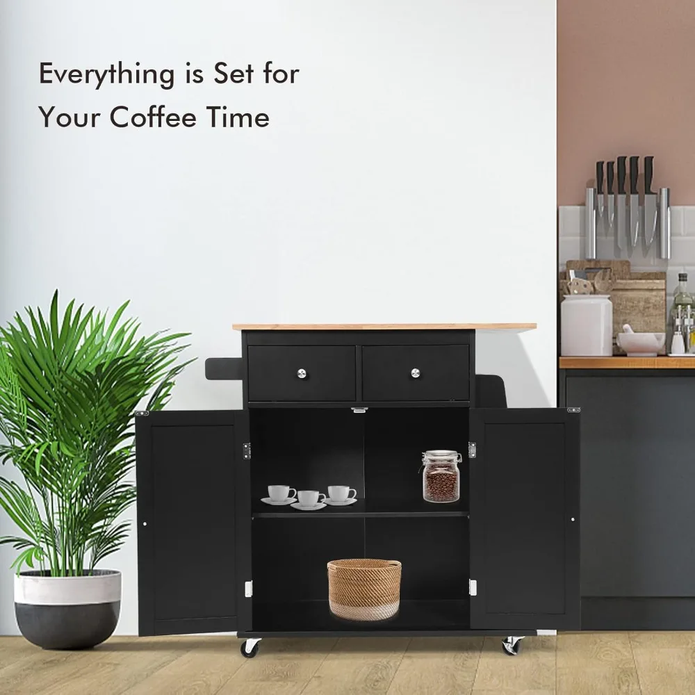 

Kitchen Island on Wheels, Utility Trolley Cart with Adjustable Shelf, 2 Drawers, 3-Tier Spice Rack, Towel Rack, Customized