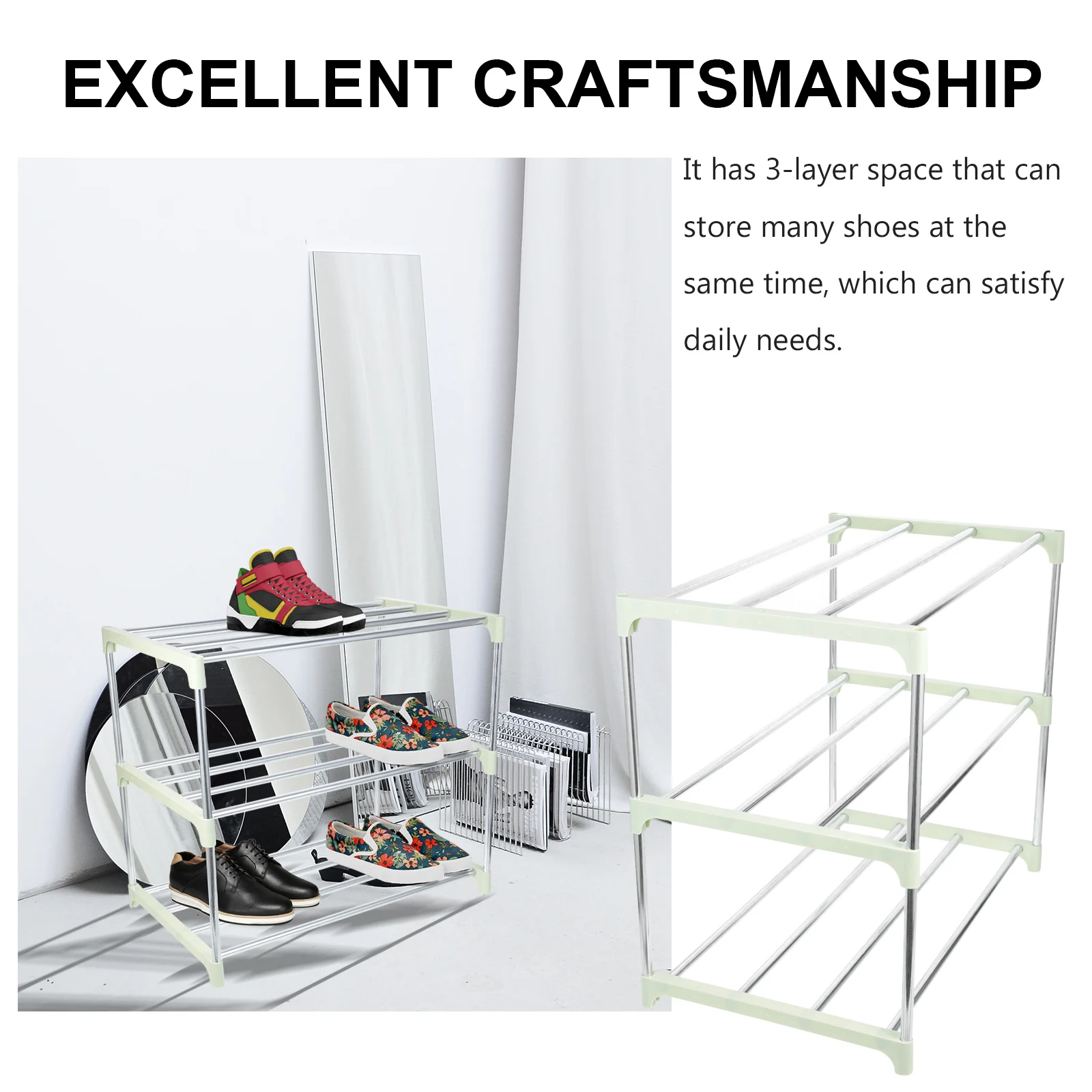 

3-Layer Stainless Steel Shoe Rack Storage Organizer For Entryway Closet Space-Saving Metal Rack With Sturdy Premium Plastic