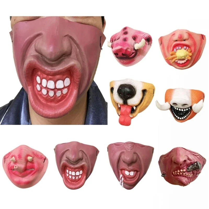Funny Halloween Mask Latex Half Face Mask Prank Cosplay Party Props