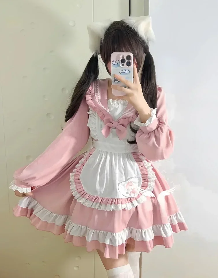 

MAGOGO большой размер Kawaii японский косплей наряд горничной Лолита милый и милый матросский костюм с длинными рукавами Лолита мягкое платье горничной для девочек