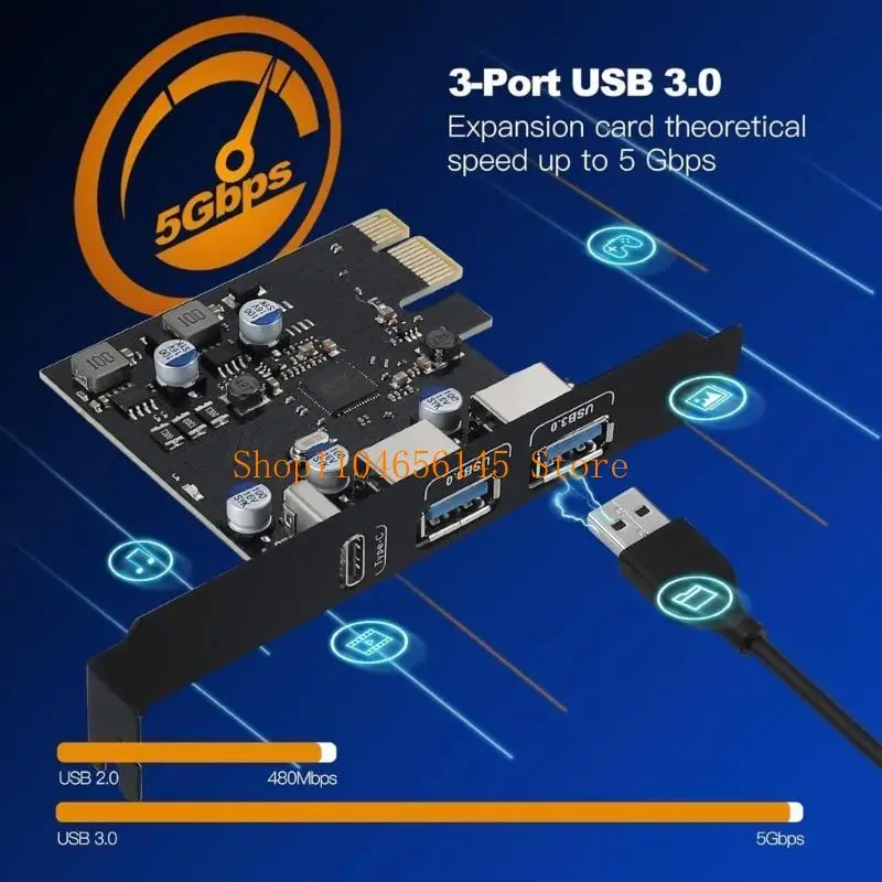 652F USB PCIe Expansion Card, 3 port Including Type C, PD18W Easy Installation
