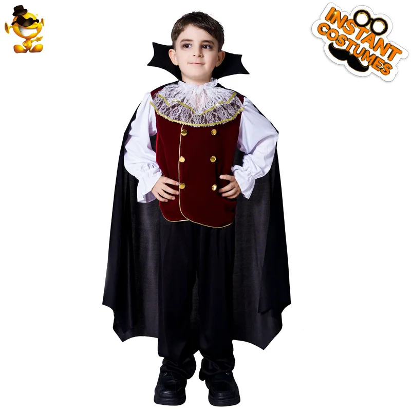 Horror Children's Costumes Cloak Vest Neck Accessory Pants 4pcs Makeup Dance Cosplay Costumes Party Halloween Stage Props