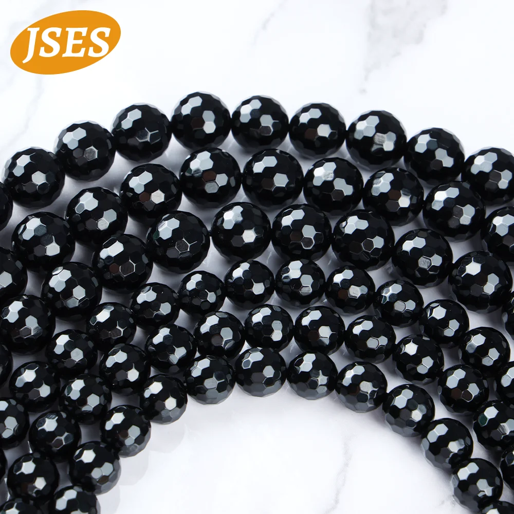 Perles à facettes en onyx d'agate noire naturelle A + pour bijoux, bracelet exécutif, accessoires de bricolage, 15 po, 4mm, 6mm, 8mm, 10mm, vente en gros, cadeau de bricolage