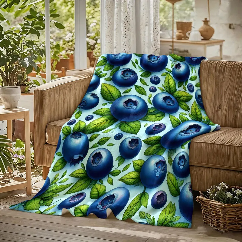 Blueberry Fruit Print Flannel Blanket Warm Soft Halloween Christmas Decorative Couch Warm Cozy All-Season Gift