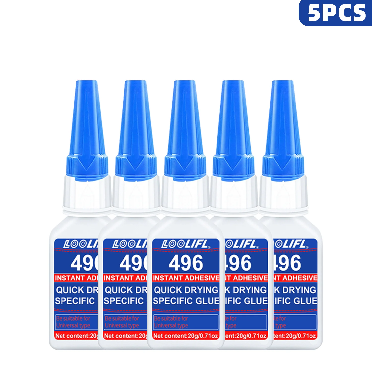 LOOLIFL496 Sekundenkleber, 20 g, sofortiger Klebstoff, schnell trocknend, universeller starker Kleber für Kunststoff, Gummi, Metall, Holz, Bastelarbeiten, Reparatur, 1–5 Stück