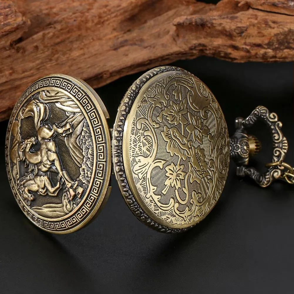 Часы с подвеской в виде лошади из античной бронзы, карманные, полностью охотничьи, кварцевые, с цепочкой и ожерельем