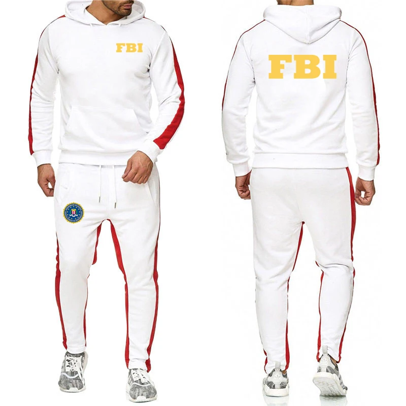 2024 FBI Men's New Spring and Autumn Comfortable Casual Sweatershirt Pullover Printing Solid Color Hoodies Sports Suit
